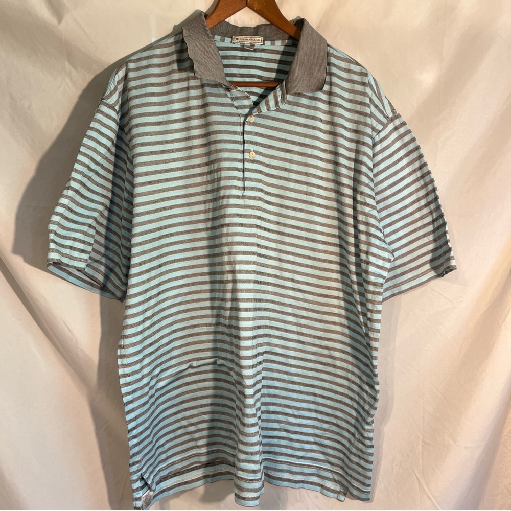 Peter Millar Men's Blue & Gray Striped Short Sleeve Polo Size XL